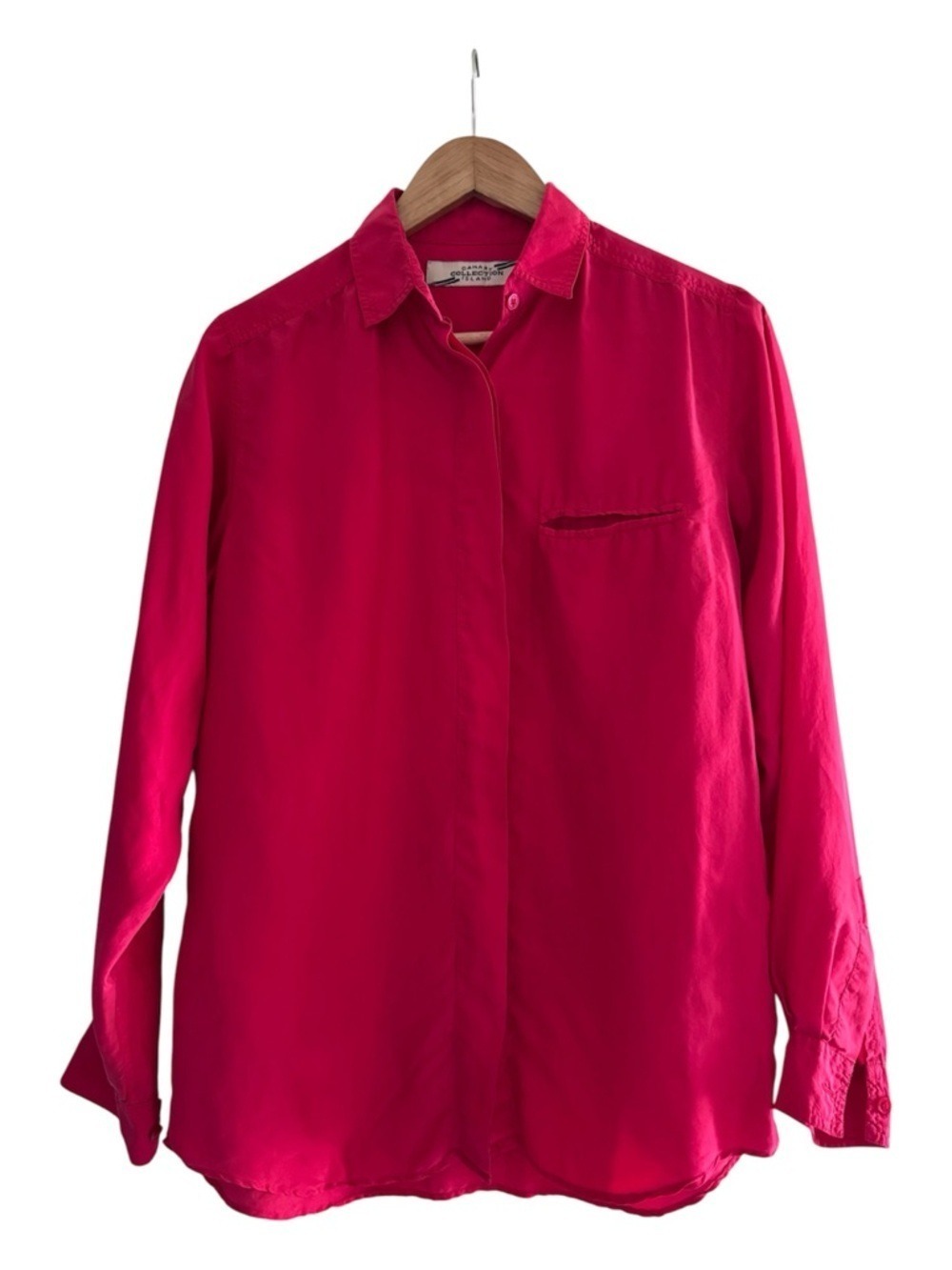 Silk Button Blouse Red Minimalist Classic Lightweight Top